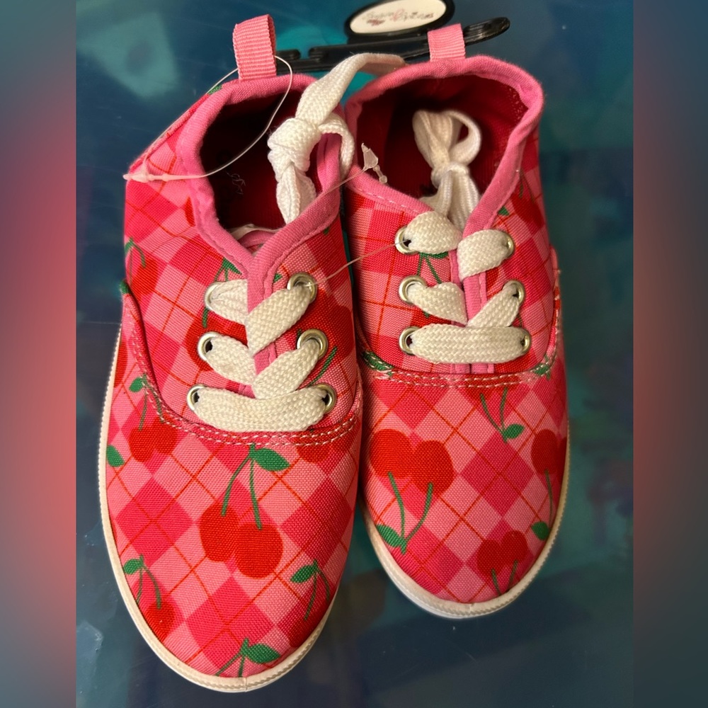 Sugar & Spice by Lny Red Cherry Print Gingham Canvas Toddler Shoes Size 9
